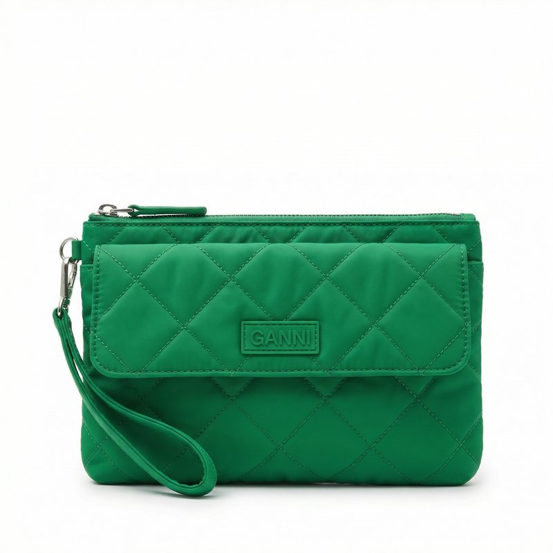 Quilted Clutch Bag – Ganni – Synthetic – Green