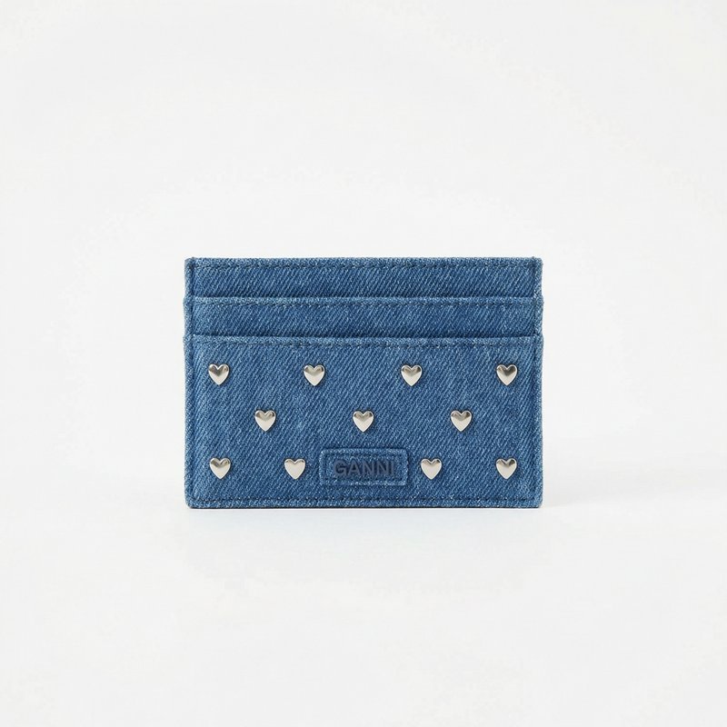 Heart Studs Card Holder – Ganni – Cotton – Blue