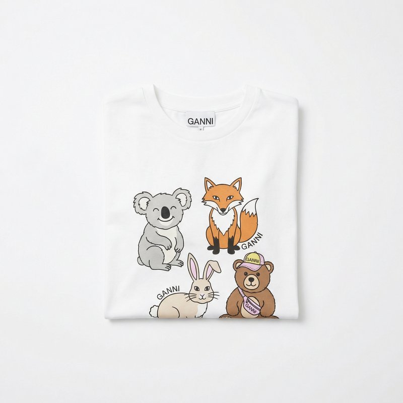 Basic Cotton Jersey Cute Animals T-Shirt – Ganni – Cotton – White