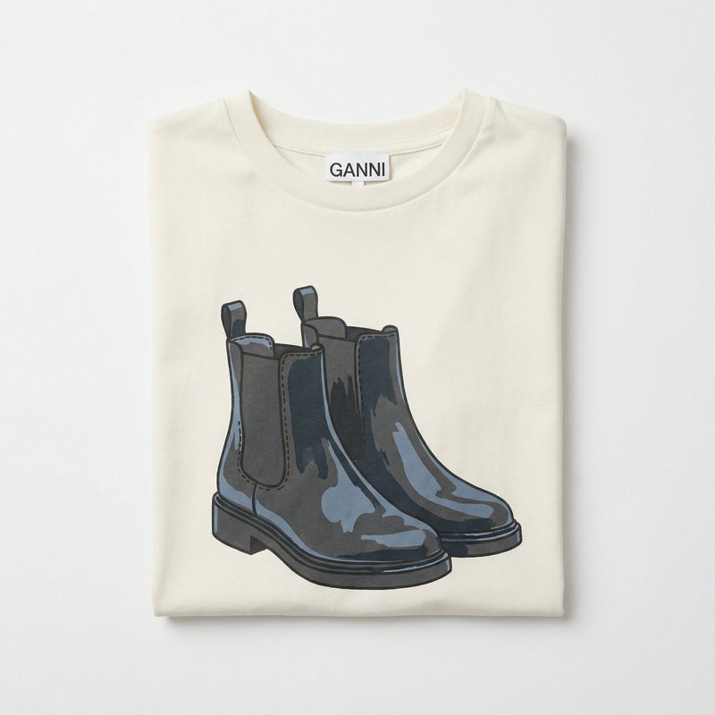 Basic Cotton Jersey T-Shirt Boots Print – Ganni – Cotton – White
