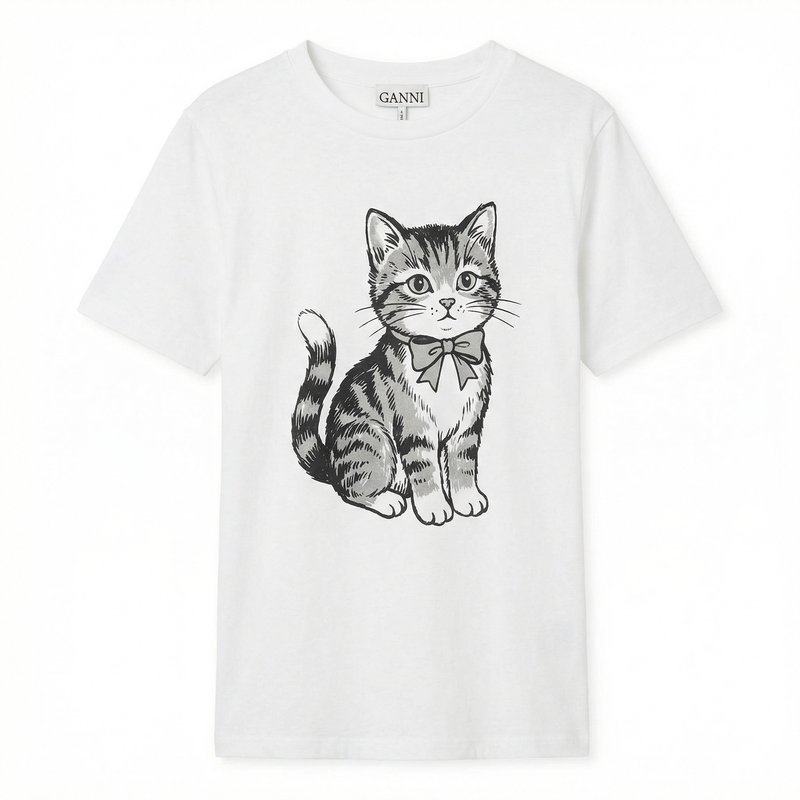 Margot Kitty Print T-Shirt – Ganni – Cotton – White