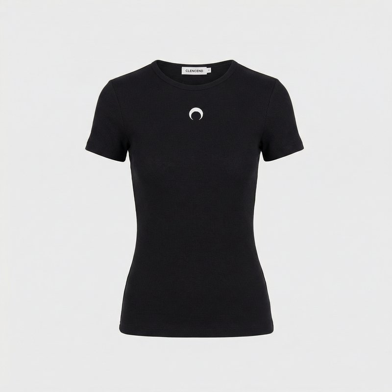 Moon Logo Ribbed Jersey T-Shirt – Marine Serre – Other – Black