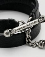 T-Bar Double Wrap Bracelet – Alexander McQueen – Leather – Black