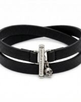 T-Bar Double Wrap Bracelet – Alexander McQueen – Leather – Black