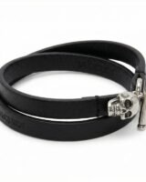 T-Bar Double Wrap Bracelet – Alexander McQueen – Leather – Black